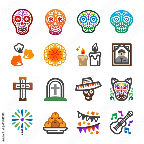 day of the dead festival and celebrate icon set,vector and illustration