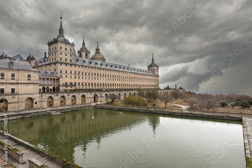 Exterior facade of the Palacio del Escorial in Madrid, Spain