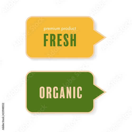 natural label and organic banner sticker green color.