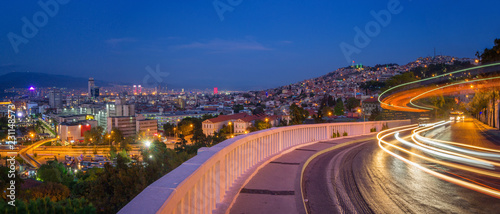 Izmir at Night, with trafic light trails, Varyant district photo