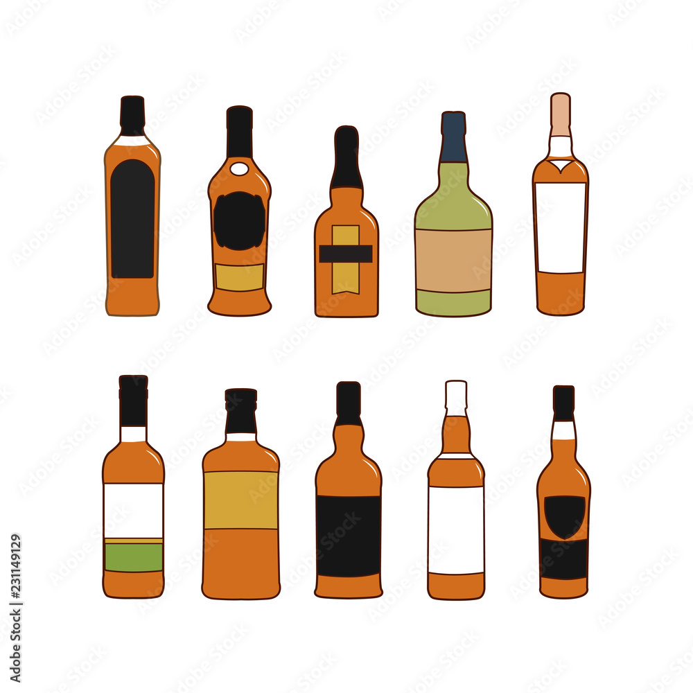 Illustration of alcoholic beverage bottles Illustration of alcoholic beverage bottles