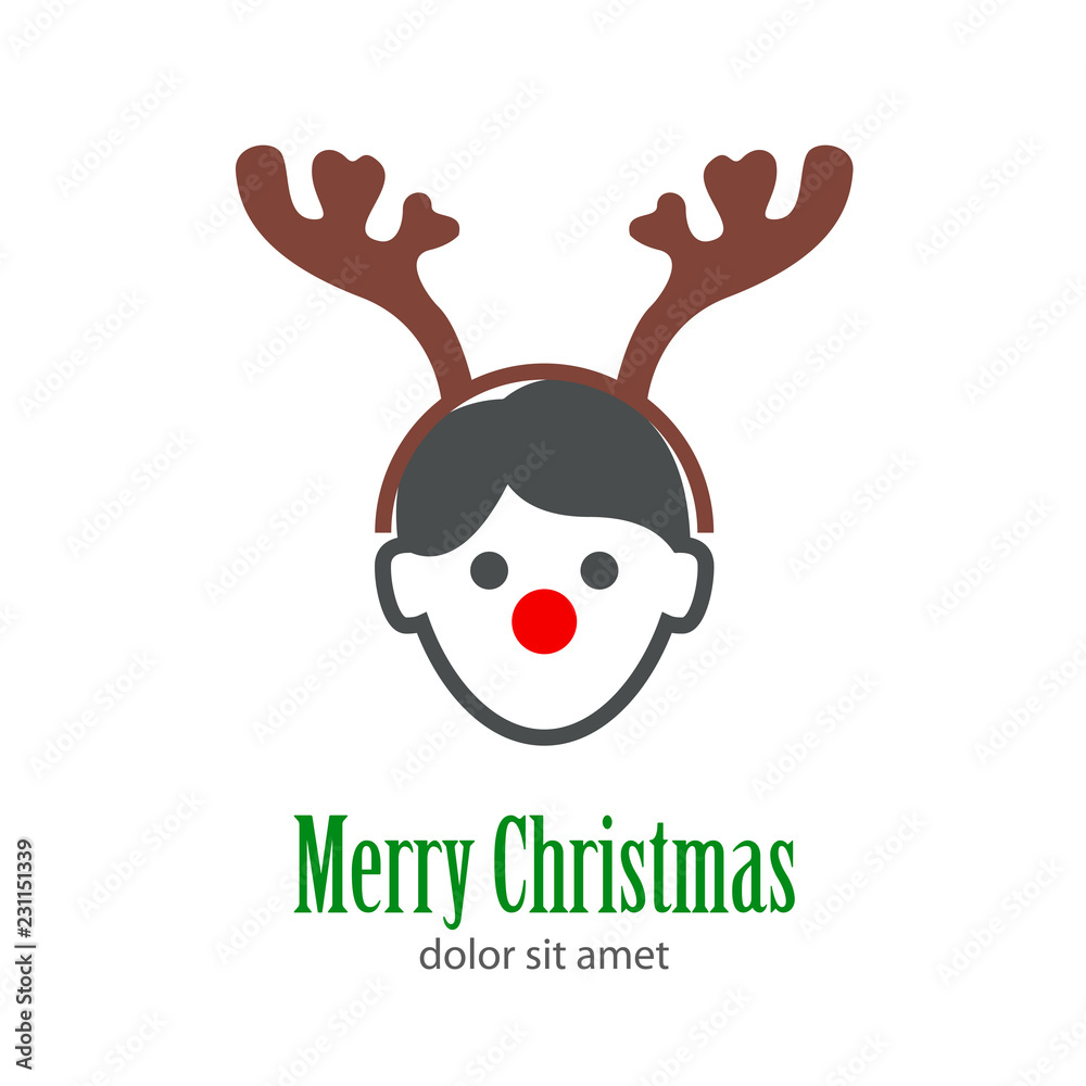 Estribillo radio Esmerado Logotipo Merry Christmas con hombre con disfraz de reno Stock Vector |  Adobe Stock