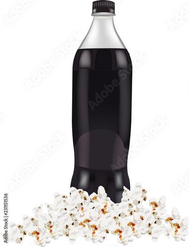 bevanda in bottiglia con popcorn