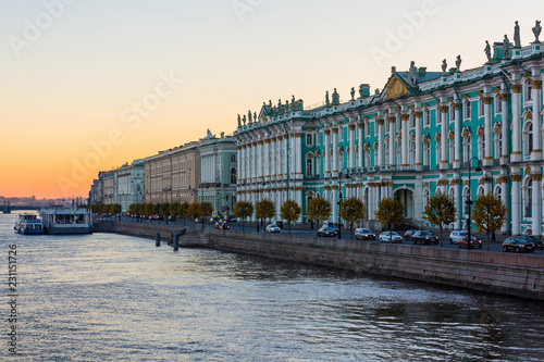 Hermitage palace and Neva river at morning in Saint Petersburg  St. Petersburg  Russia.