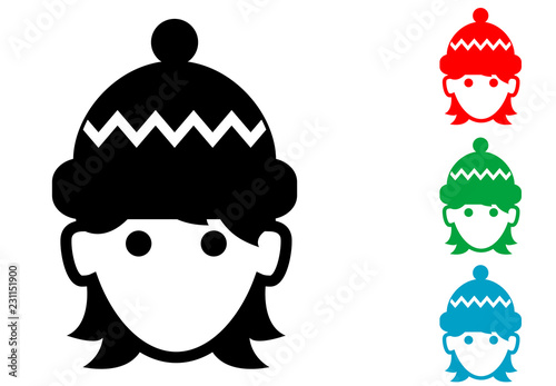 Icono plano mujer con gorro de lana en varios colores