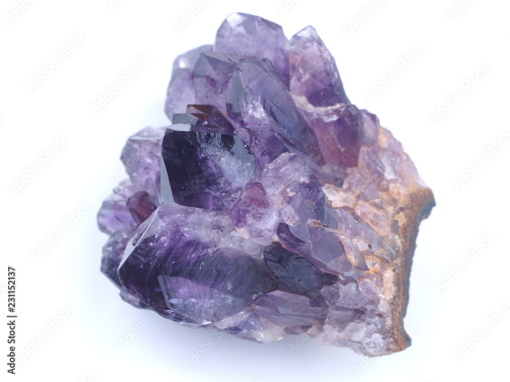 amethyst crystals on white background