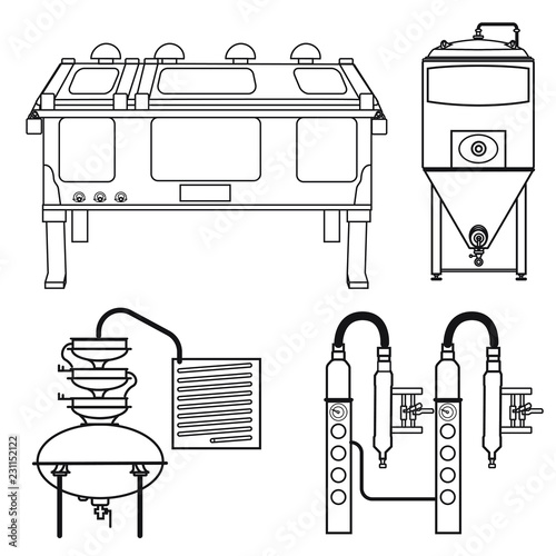Distillery equipment vector set