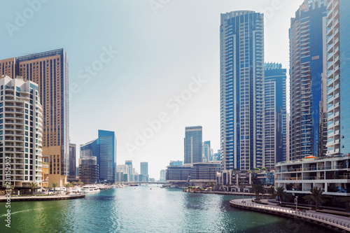 Dubai Marina area of large modern city. © Ulia Koltyrina