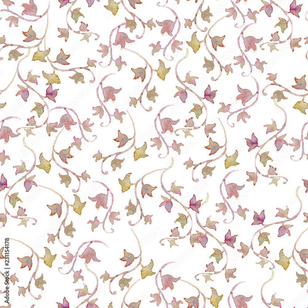 Fototapeta premium Gentle seamless pattern with ivy. Background with romantic garden flowers. Watercolor illustration