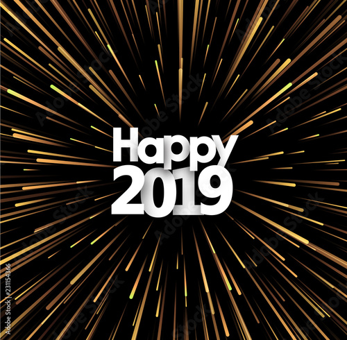 Happy New Year 2019 background with golden firework.