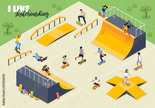 Skateboard Isometric Horizontal Illustration