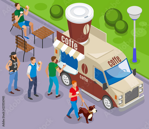 Street Food Coffee Isometric Composition