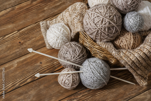 Basket with balls of yarn