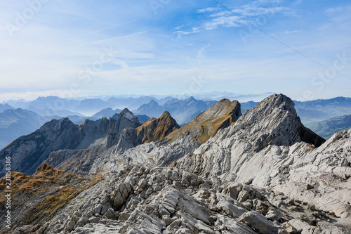 scenic landscape view of alpstein mountains from säntis in switzerland in swiss alps