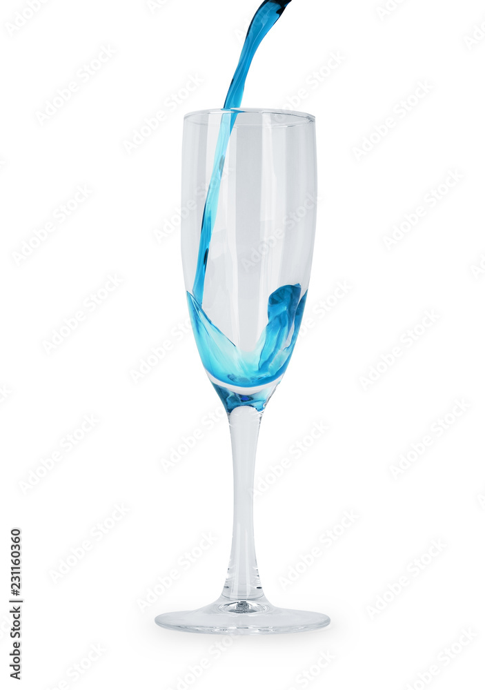 blue water in a glass isolated on white background