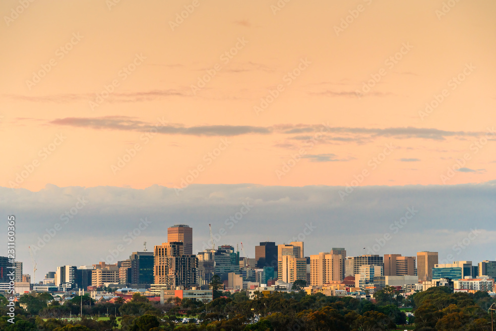 Adelaide CBD skyline at dusk