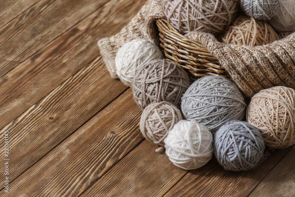 Basket with balls of yarn