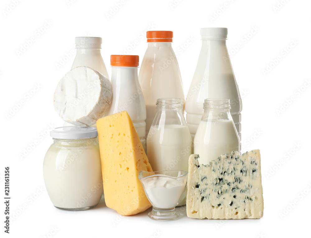 Different milk products on white background Different milk products on white background