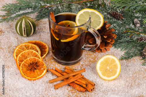 christmas tea or mulled wine - christmas background