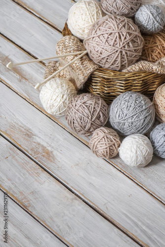 Basket with balls of yarn