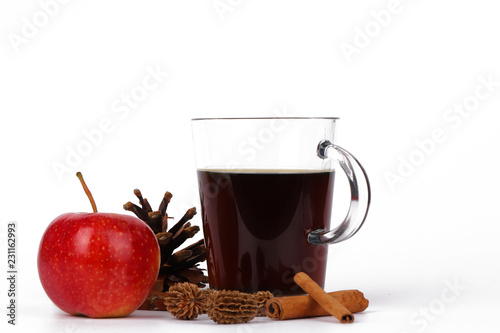 tea for christmas or mulled wine - isolated on white background