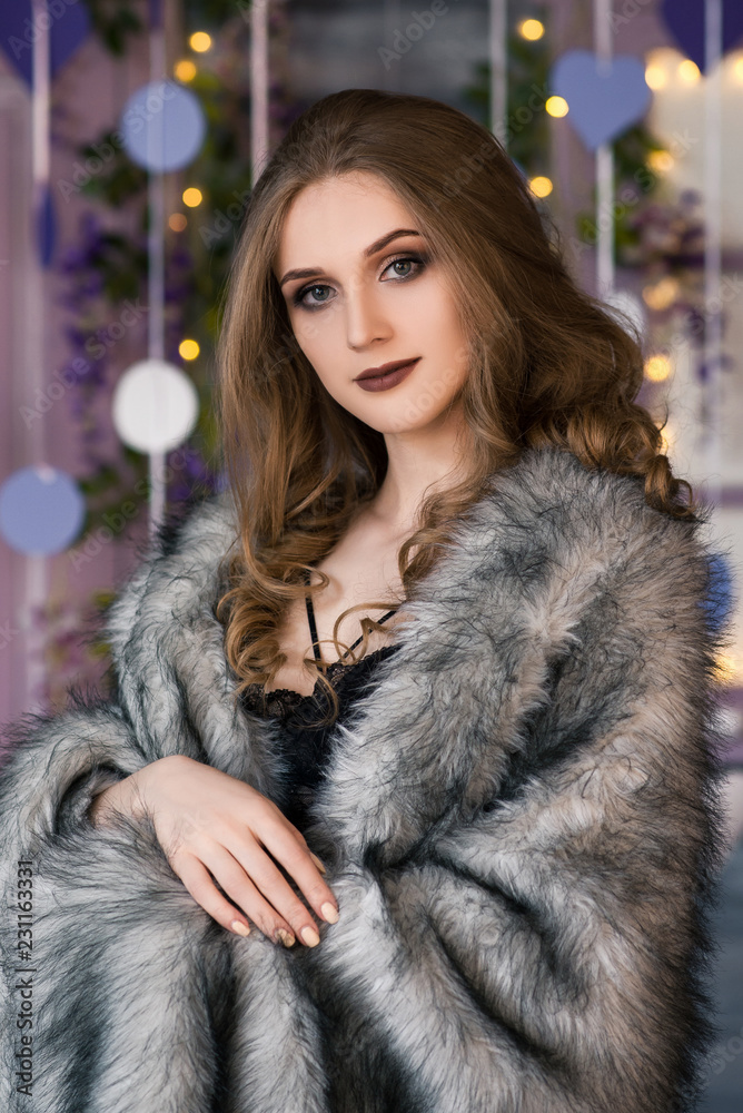 Close up portrait of beautiful girl in studio decoration Close up portrait of beautiful girl in studio decoration