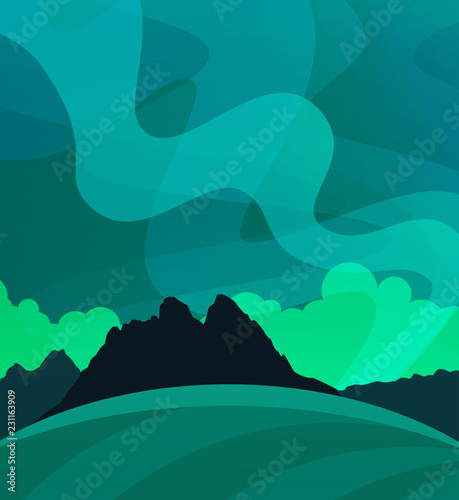 Nature Wallpaper with Northern Lights at Night, Illustration of Scandinavian polar Nature.