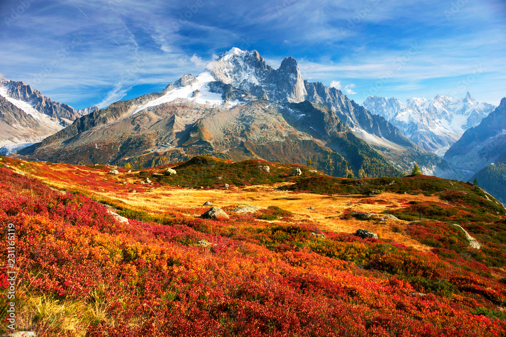 Red autumn Chamonix in the Alps