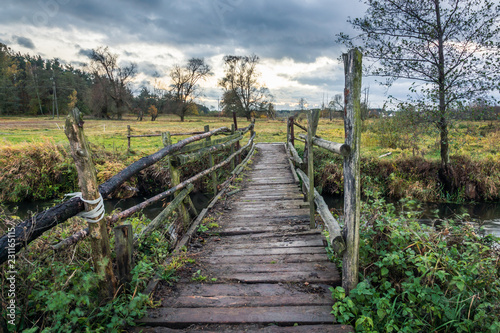 Landscape with Jeziorka river at clody day near Piaseczno  Masovia  Poland