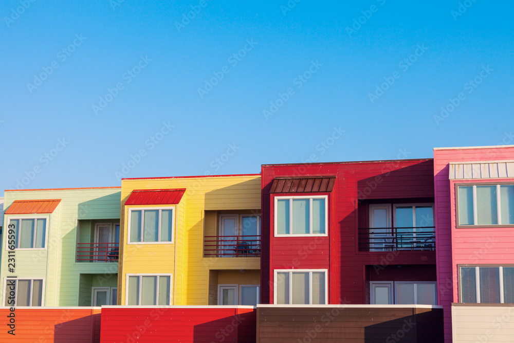 Colorful apartments by the beach in Galveston