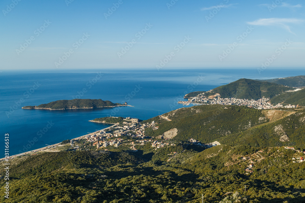 View from the mountains to the city of Budva in Montenegro