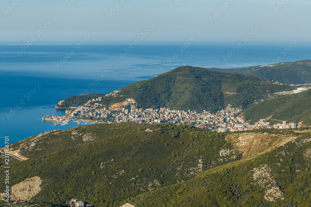 View from the mountains to the city of Budva in Montenegro