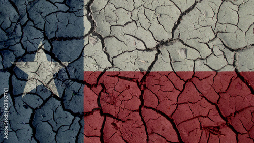 Political Crisis Or Environmental Concept: Mud Cracks With Texas Flag