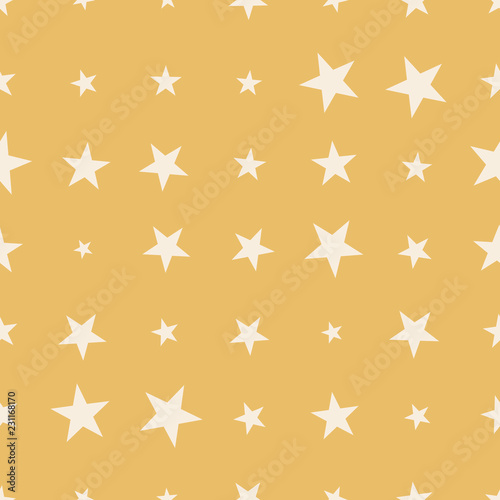 Gold halftone seamless star abstract background. Infinity geometric pattern. Vector illustration.
