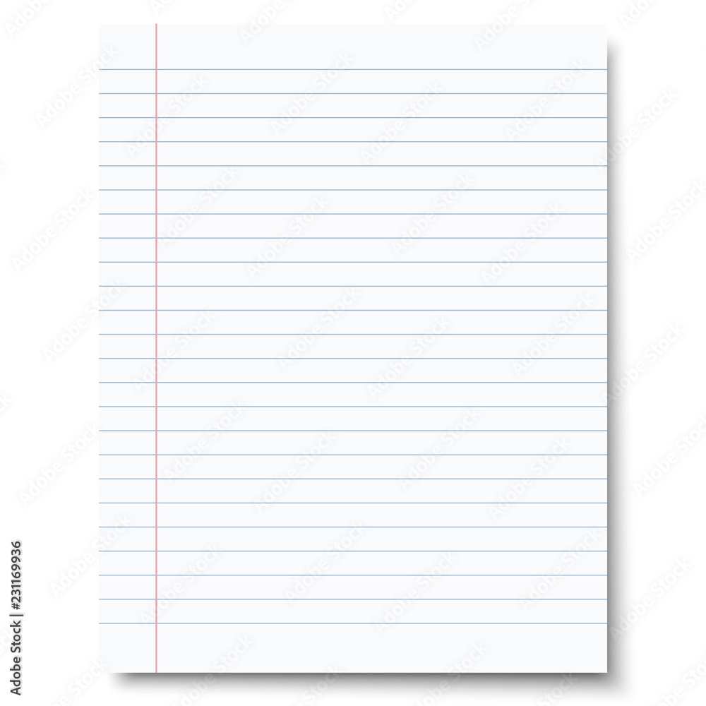 Ruled sheet of notebook paper. Vector paper template. Stock Vector | Adobe  Stock