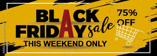 Black friday banner design with ink splash and frame. 3d text paper cut style vector illustration.