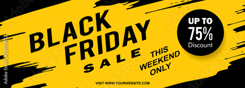 Black friday web banner design with yellow ink splash style vector.
