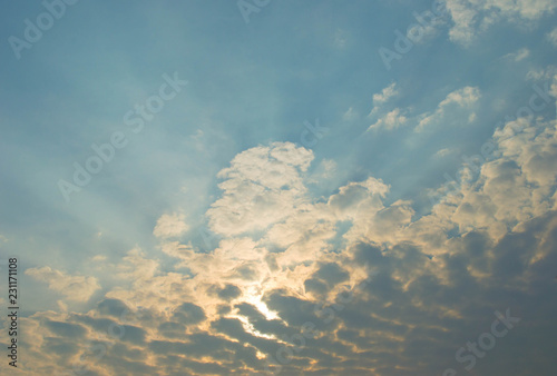 Sunlight behind gray clouds in the morning.