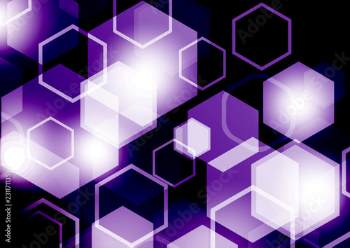 Bright abstract techno background with hexagons and glowing sparks.