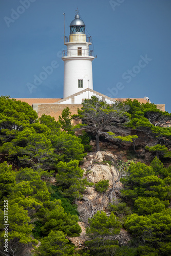 Capdepera lighthouse, Far de Capdepera, at Punta de Capdepera in Cala Rajada, Capdepera, Mallorca, Balearic Islands, Spain
