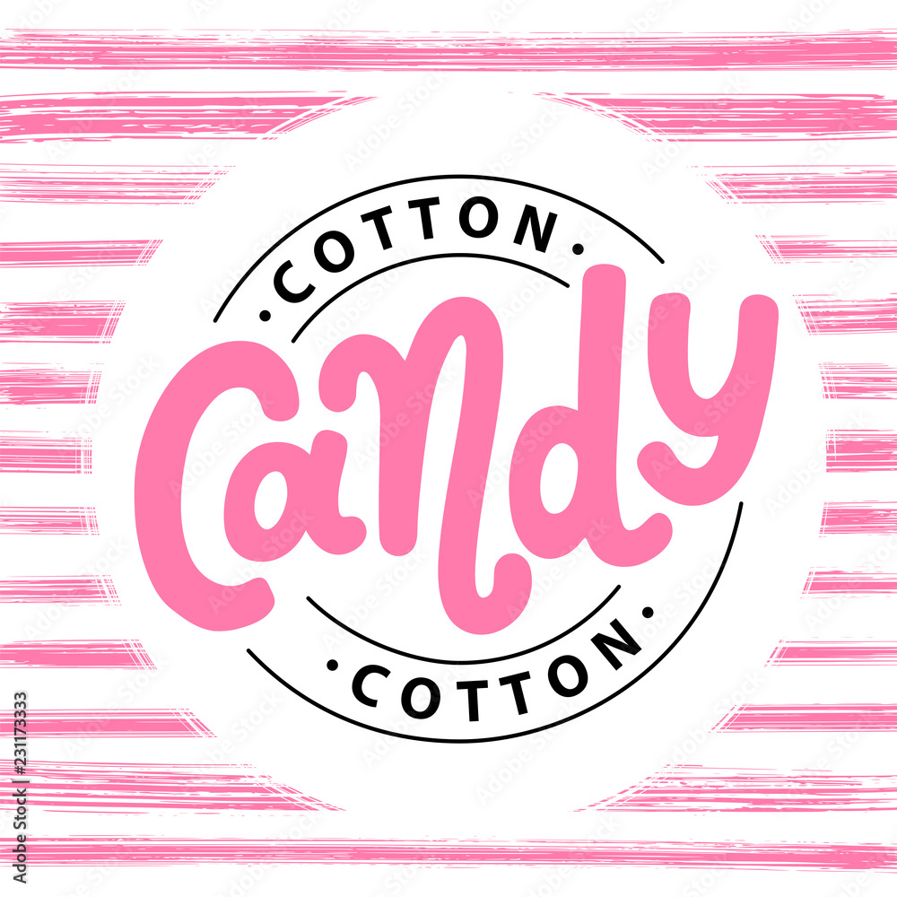 Cotton candy. Text logo lettering. Hand drawn vector illustration.