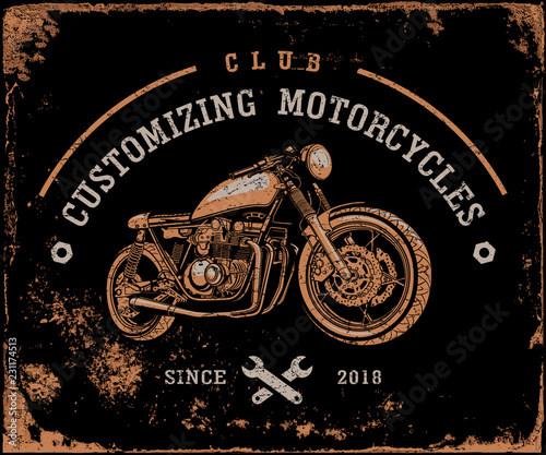 Old motorcycle on a dark background. Retro motorcycle. Club customizing motorcycles