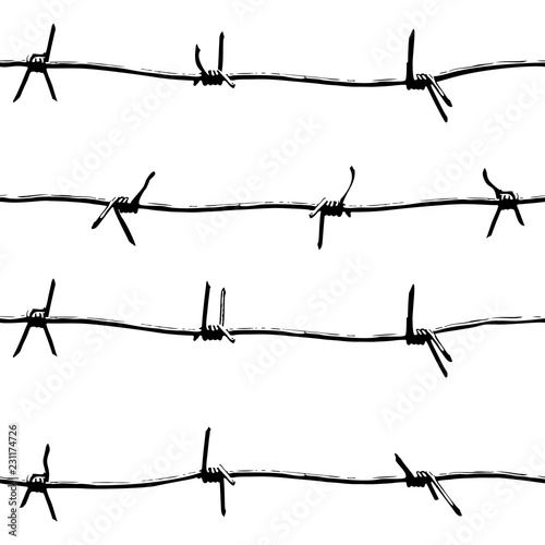 Barbed wire Seamless vector pattern on white background.