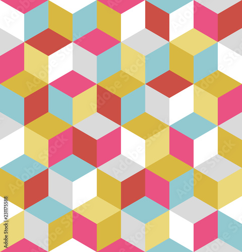 Seamless pattern of colored cubes. Endless multicolored cubic background. Cubical background. Abstract seamless background with cube decoration. Vector illustration.