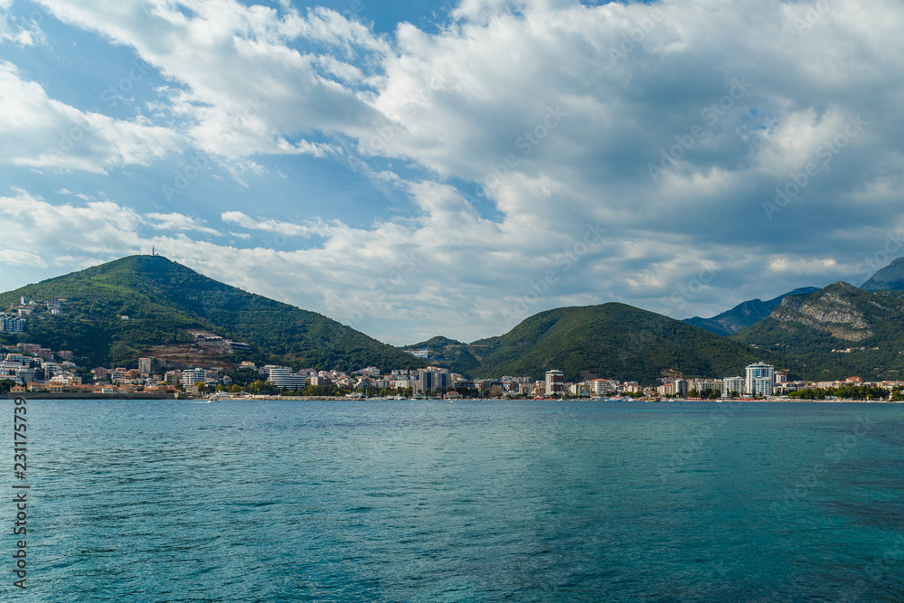 View of the city of Budva in Montenegro from the sea