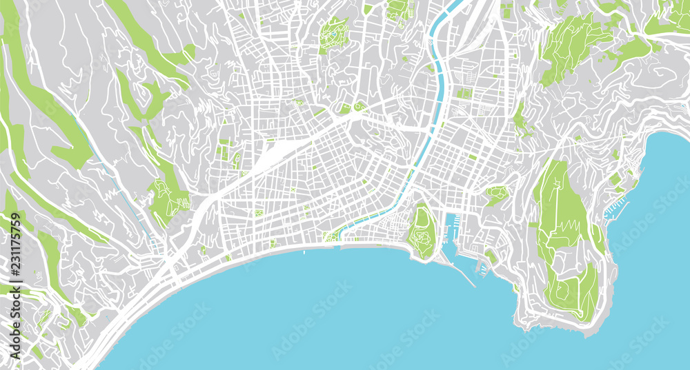 Urban vector city map of Nice, France