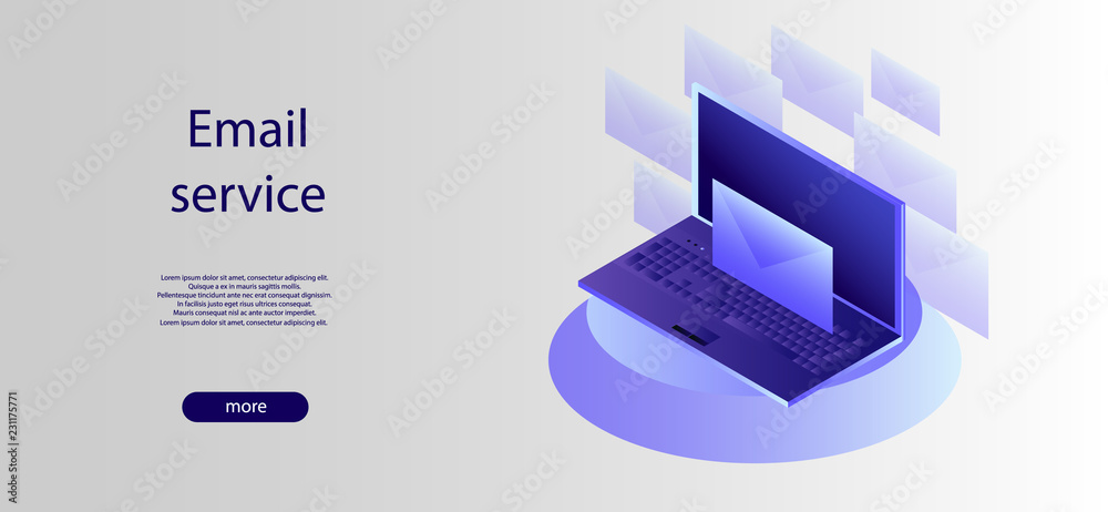 Email service isometric illustration. Electronic mail message co Email service isometric illustration. Electronic mail message co