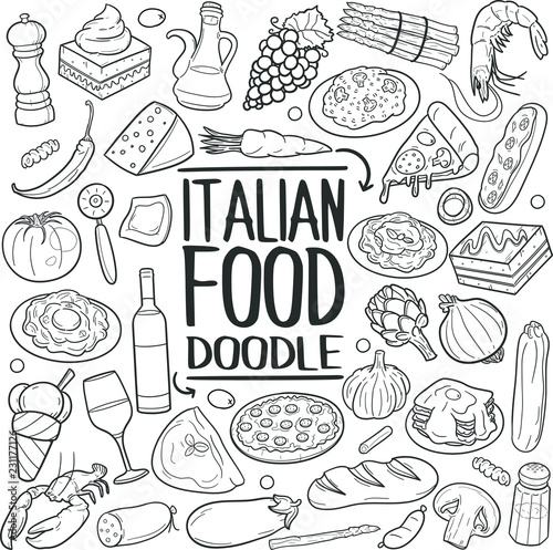 Italian Food Restaurant Traditional Doodle Icons Sketch Hand Made Design Vector