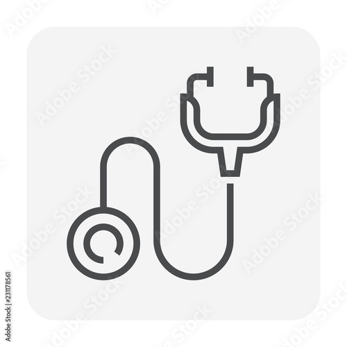 Stethoscope vector icon. Medical equipment tool or instrument for doctor, nurse and physician use in hospital, clinic to diagnose, diagnosis heart, heartbeat to cardiology treatment and health care.