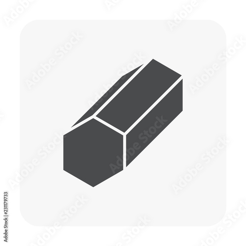 Metal or steel rod bar vector icon. Hexagonal profile cross section shape. That alloy of iron from steel production and metallurgy. For sawing, turning, milling, drilling and grinding to product.